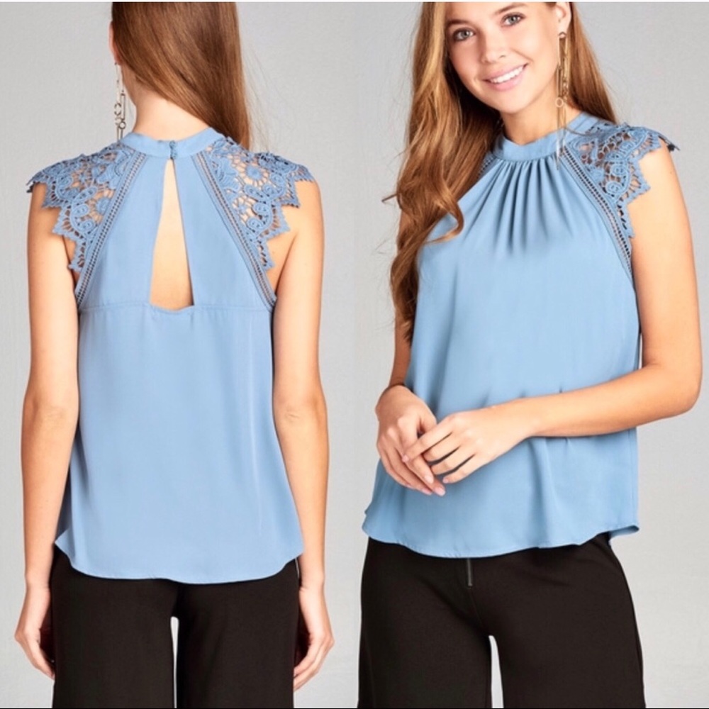 Lace Shoulder Open Back Top